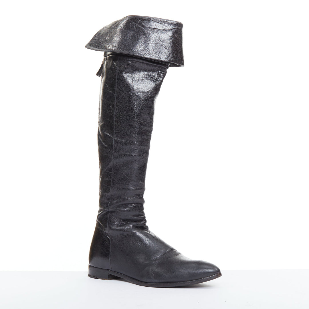 PRADA Vintage black soft nappa leather over the knee exposed back zip boots EU38