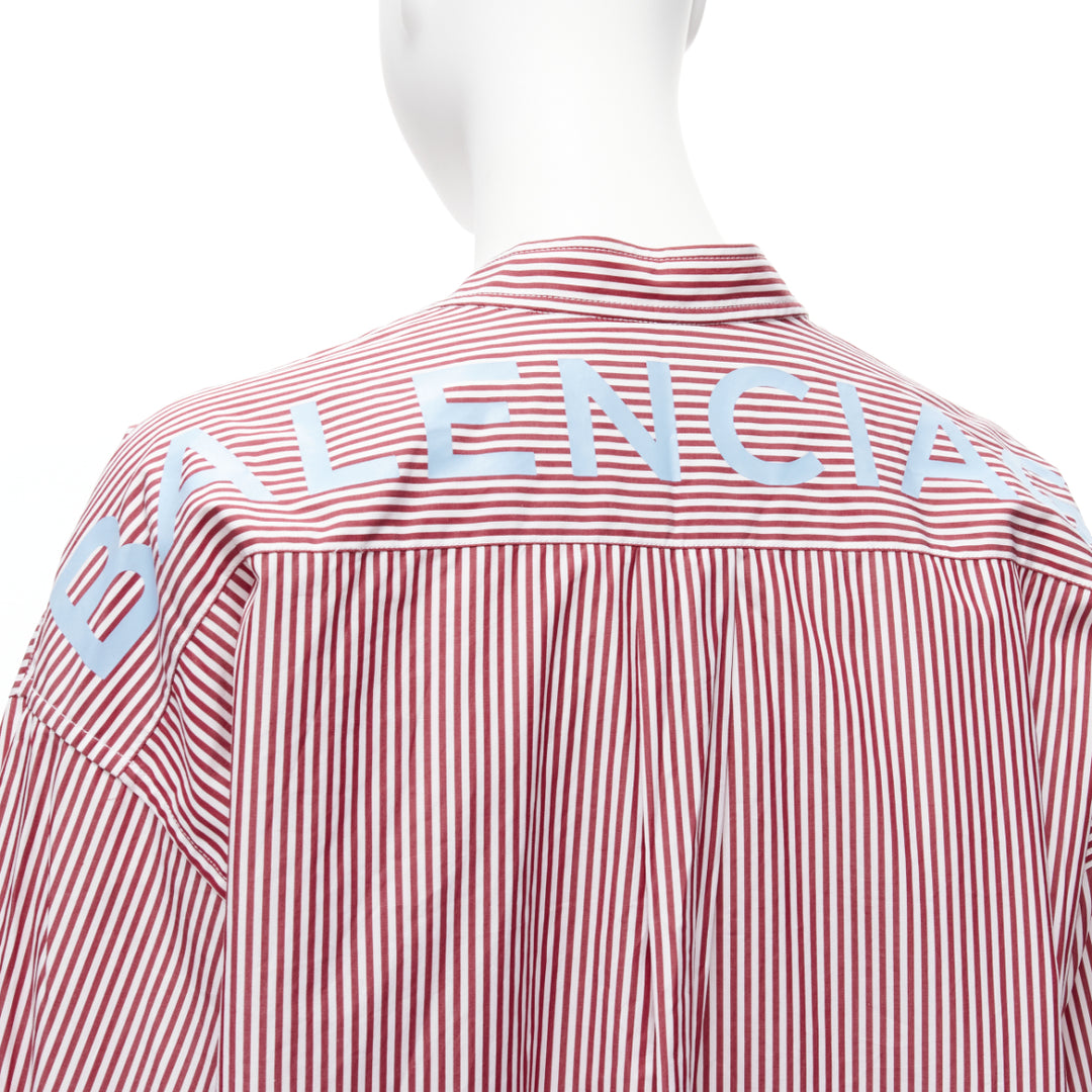 BALENCIAGA Demna 2017 red white stripe relaxed blue BB oversized shirt FR34 XS