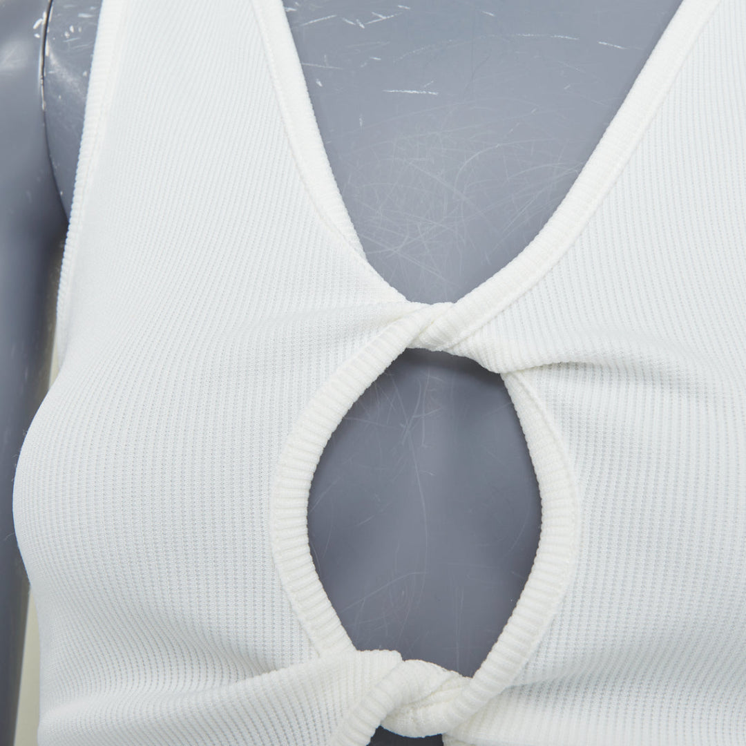 CHRISTOPHER ESBER white V neck twist cut out ribbed cotton tank top S