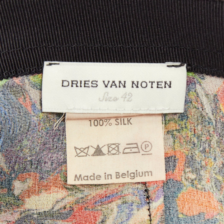 DRIES VAN NOTEN 2008 multicolor 100 % silk watercolor print tapered pant FR42 XL