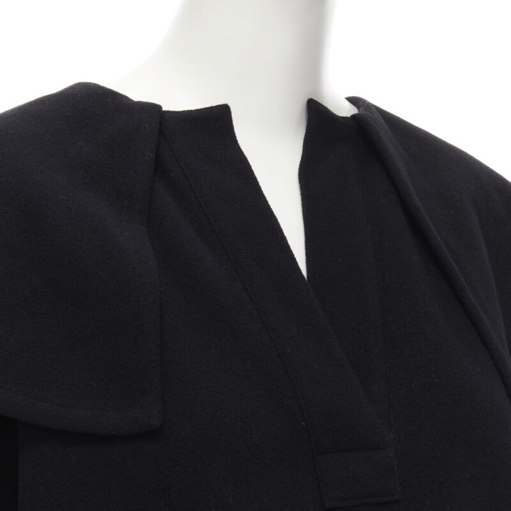 COMME DES GARCONS Vintage 1980s black wool wide ruffle collar circle poncho cape