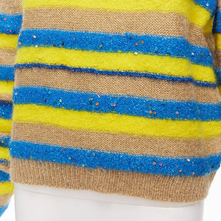 ASHISH brown yellow blue striped mixed sequins lurex knitted sweater top  XS