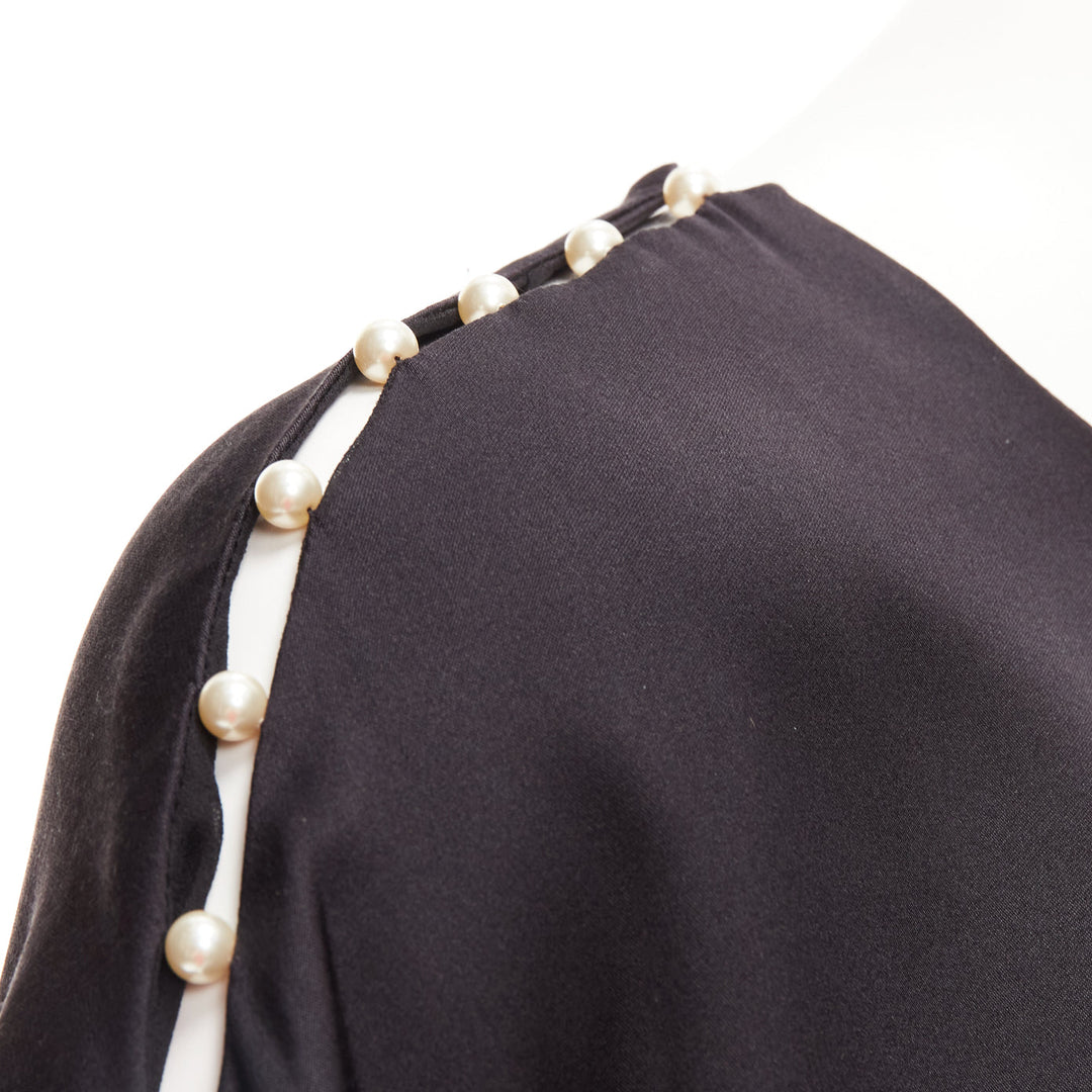CHLOE 100% silk black pearl embellished lattice dolman top FR34 XS