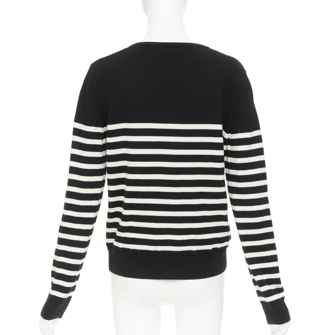 SAINT LAURENT 2017 black white nautical striped button sailor pullover sweater L