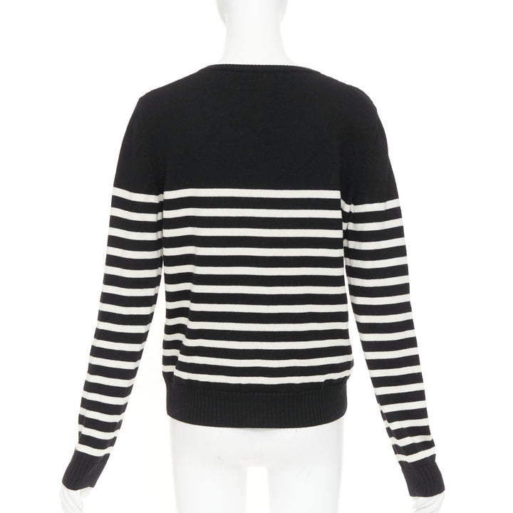 SAINT LAURENT 2017 black white nautical striped button sailor pullover sweater L