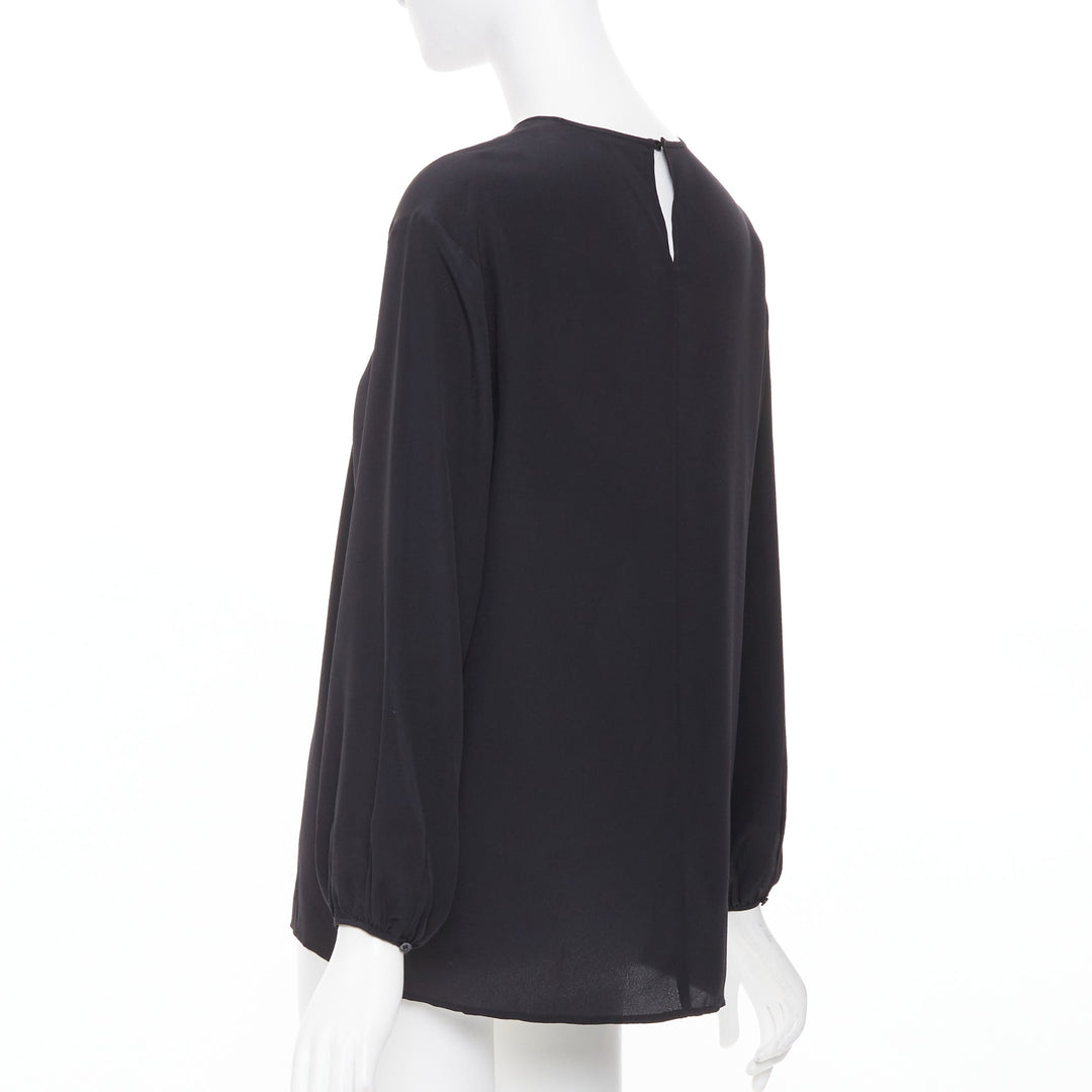 JOSEPH black gathered neck pleated long sleeve casual fluid silk blouse FR32 XXS