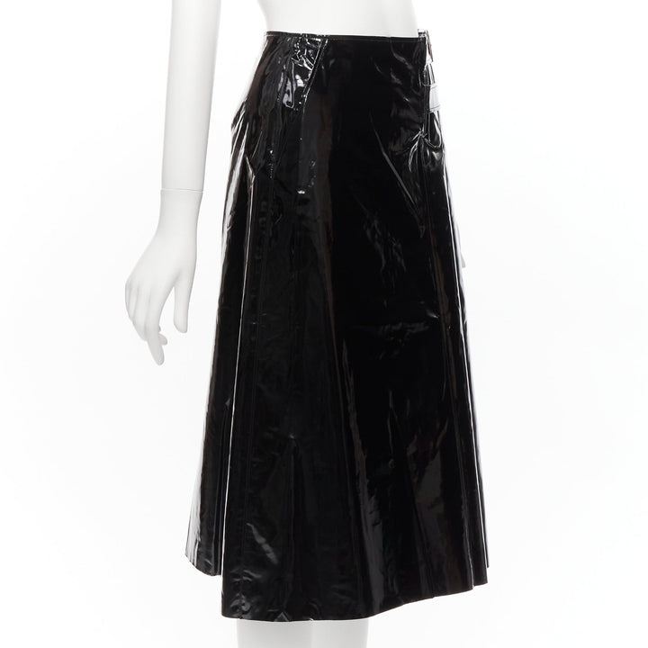 GUCCI black coated cotton vinyl silver buckle punk kilt pleated skirt IT38 XS