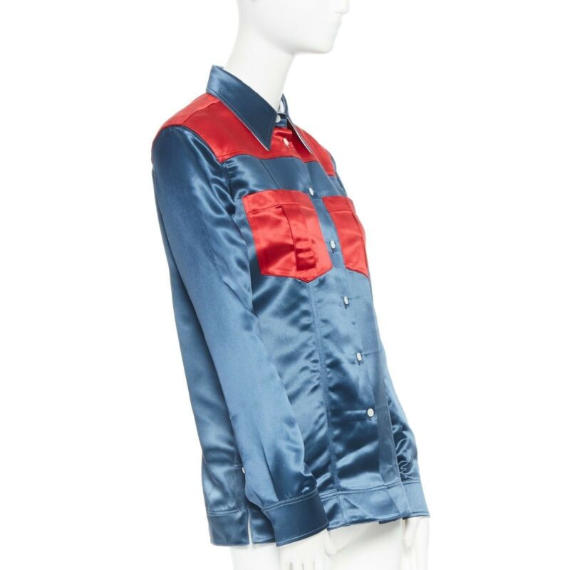 runway CALVIN KLEIN RAF SIMONS SS18 blue red acetate diner uniform shirt IT36 XS