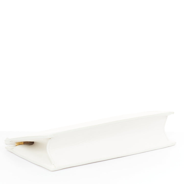 SAINT LAURENT Lutetia gold bar off white smooth leather clutch bag