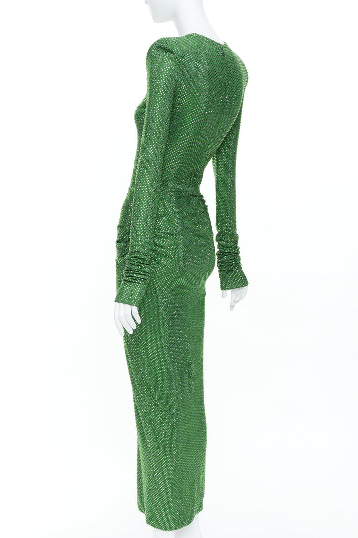 ALEXANDRE VAUTHIER COUTURE SS2019 Runway green crystal pad shoulder dress FR36 S