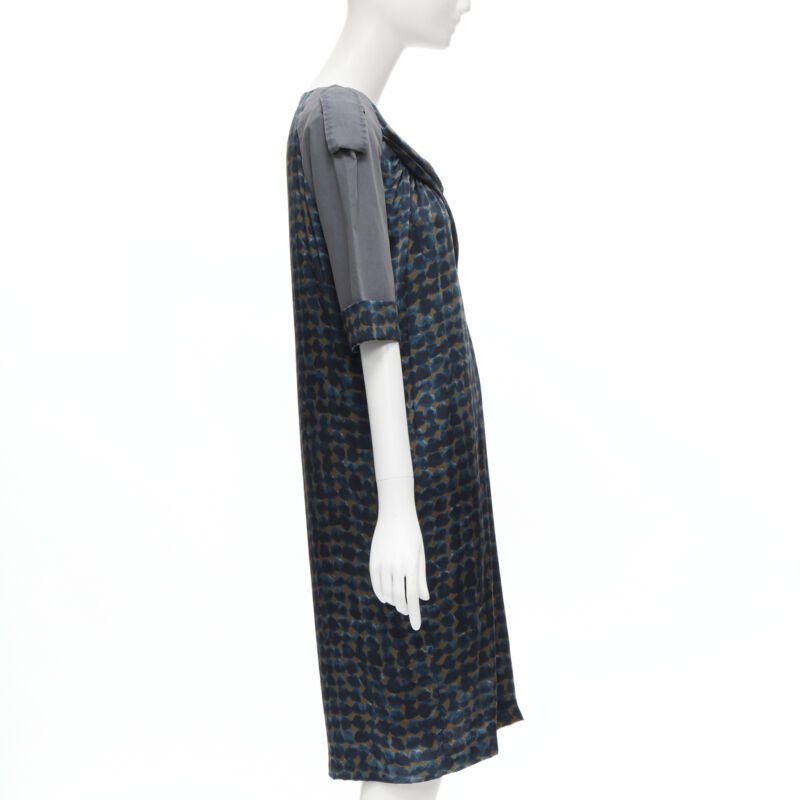 DRIES VAN NOTEN geometric draped silk asymmetric cotton sleeves dress FR36 S