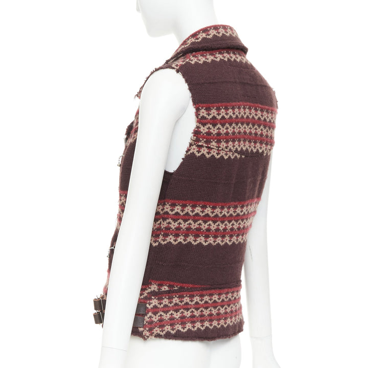 JUNYA WATANABE MAN 2003 Aviakit Lewis Leathers knit fairisle biker vest jacket S