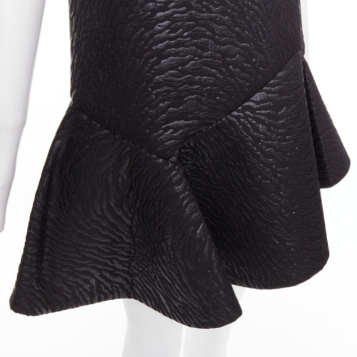 MSGM black tiger stripe neoprene asymmetric flounce mini dress IT42 M