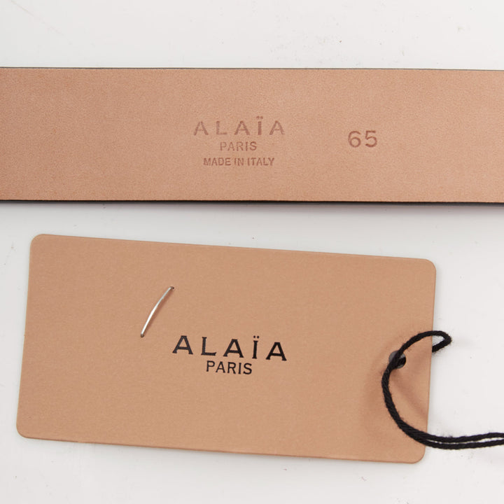ALAIA black suede leather silver mini dome studded buckled belt 65cm
