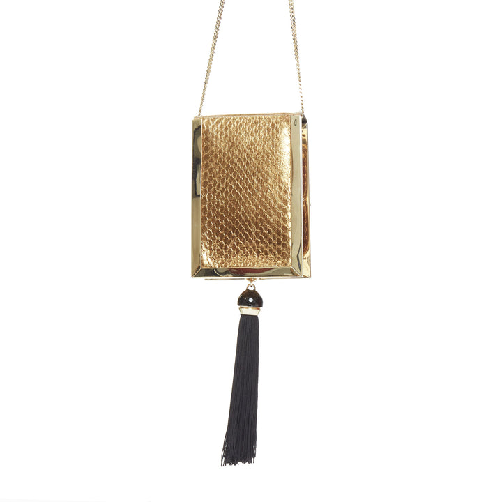ROGER VIVIER 2017 Boite De Nuitmetallic gold envelope box tassel clutch bag