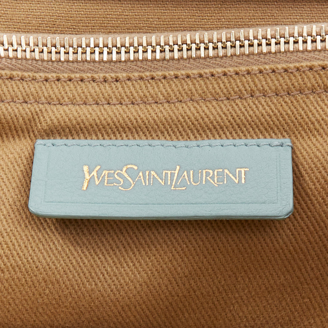 YVES SAINT LAURENT Muse 2 glacier blue canvas gold hardware leather satchel bag