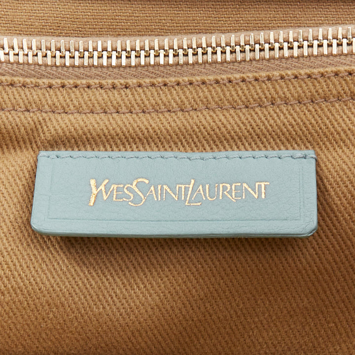 YVES SAINT LAURENT Muse 2 glacier blue canvas gold hardware leather satchel bag