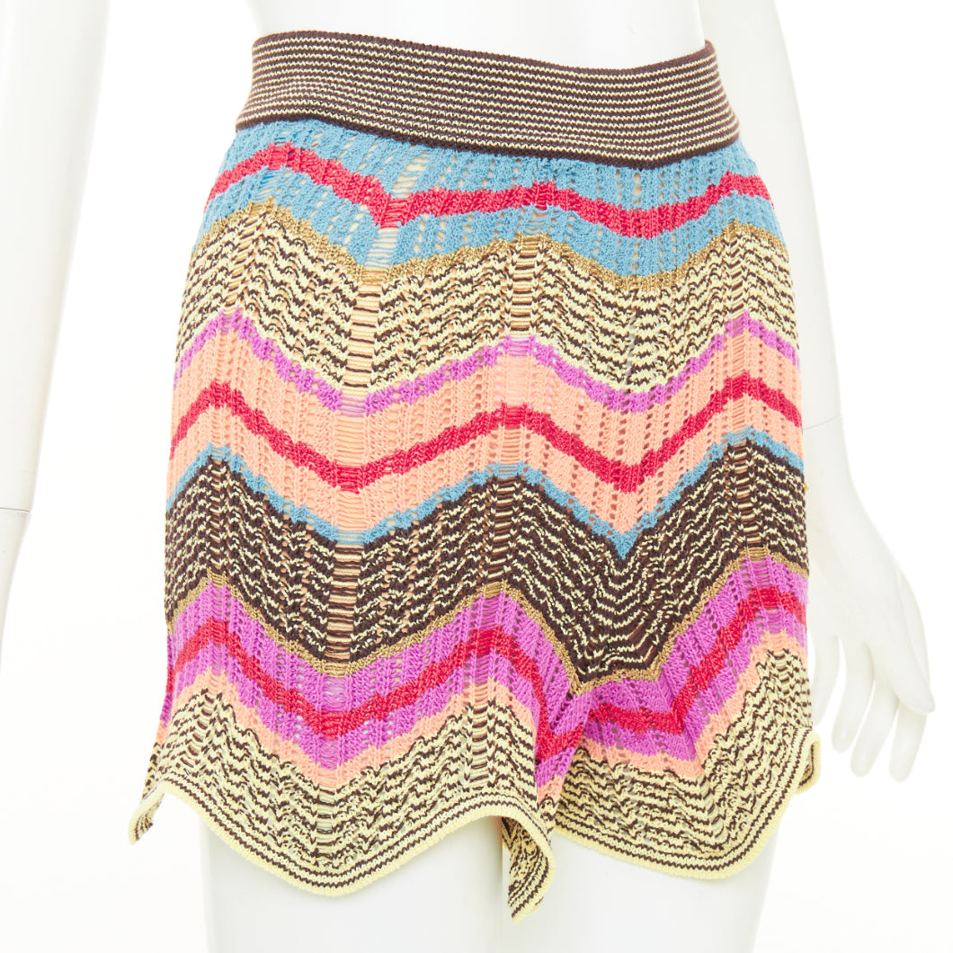 M MISSONI multicolor chevron zig zag cotton crochet knit beach shorts IT38 XS