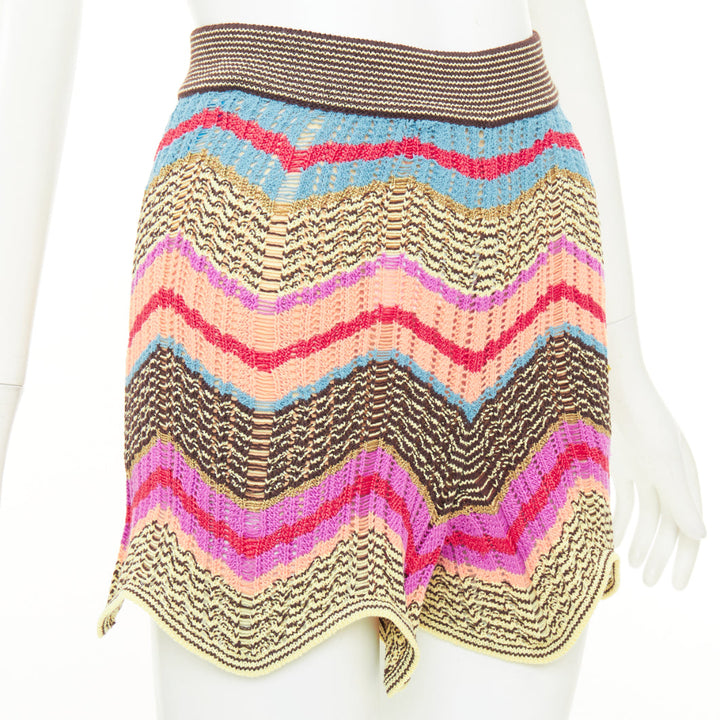 M MISSONI multicolor chevron zig zag cotton crochet knit beach shorts IT38 XS