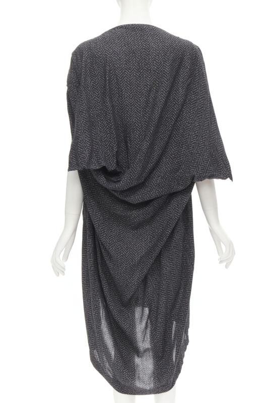 COMME DES GARCONS 1980's Vintage grey chevron asymmetric draped cocoon dress