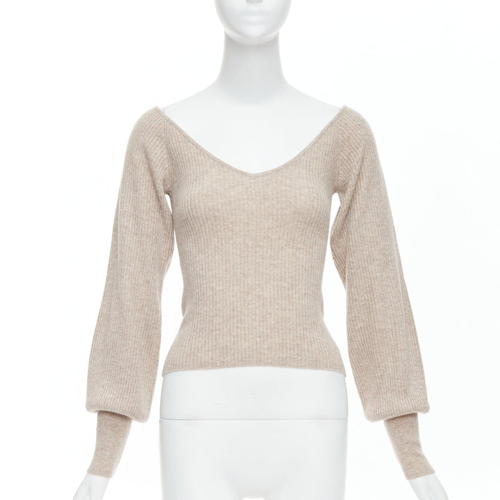 REFORMATION beige recycled cashmere wide neck ribbed sweater US0 XS