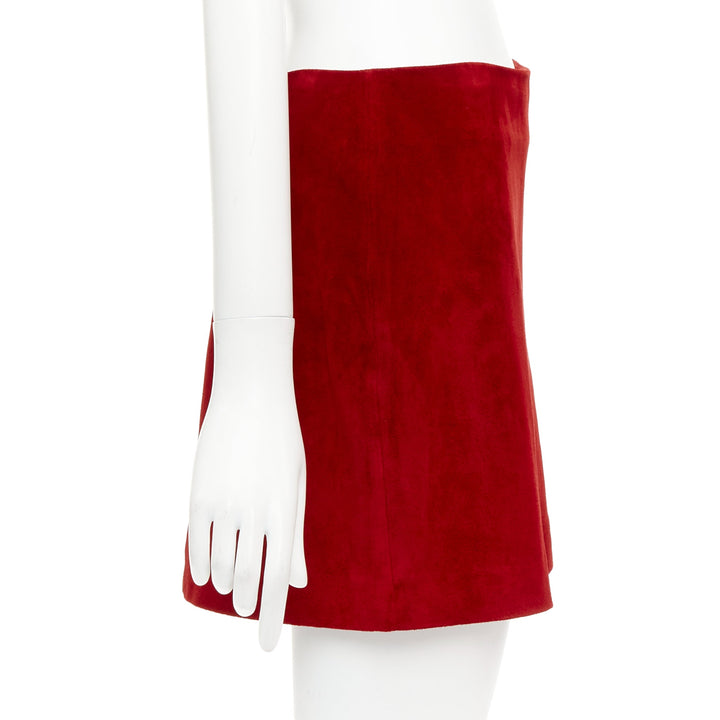 SAINT LAURENT 2019 red suede leather back dart mini skirt FR38 M