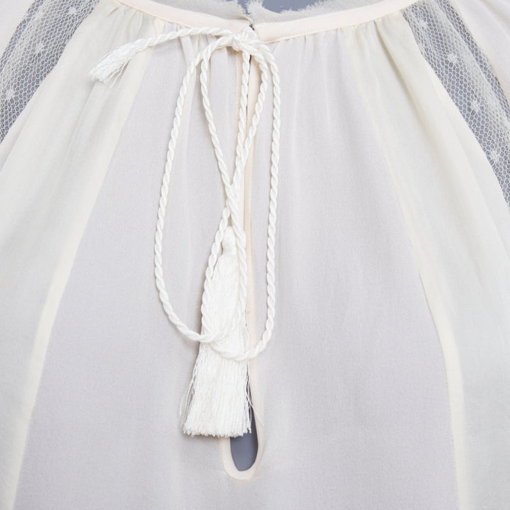 EMILIO PUCCI 100% silk ivory lace trim puff sleeves boho peasant blouse IT40 S