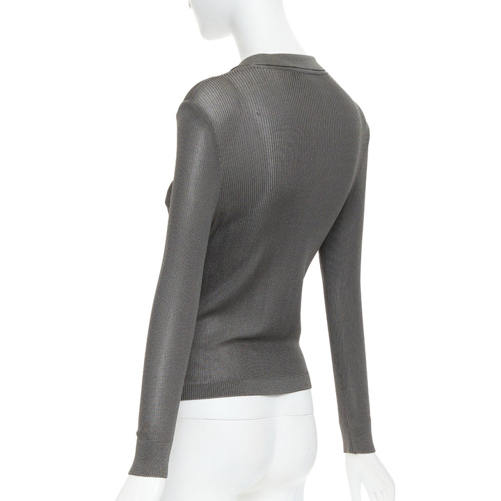 GIANNI VERSACE 1997 Vintage grey ribbed Medusa buttons military top