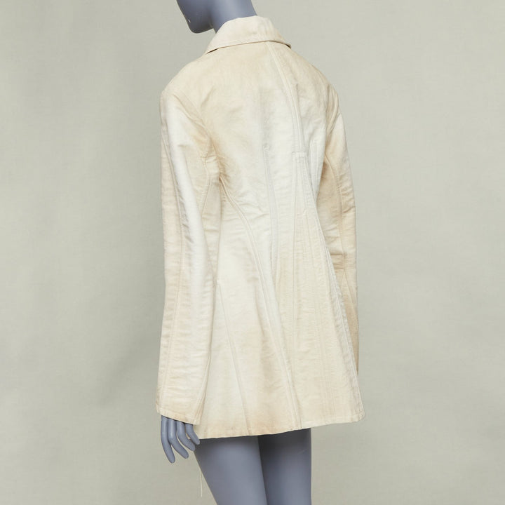 PRADA 2022 Runway Slub beige distressed canvas lace up corset jacket IT36 XXS