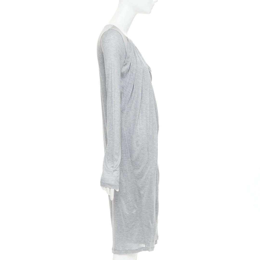 FENDI Vintage light grey draped jersey round neck midi dress IT40 S