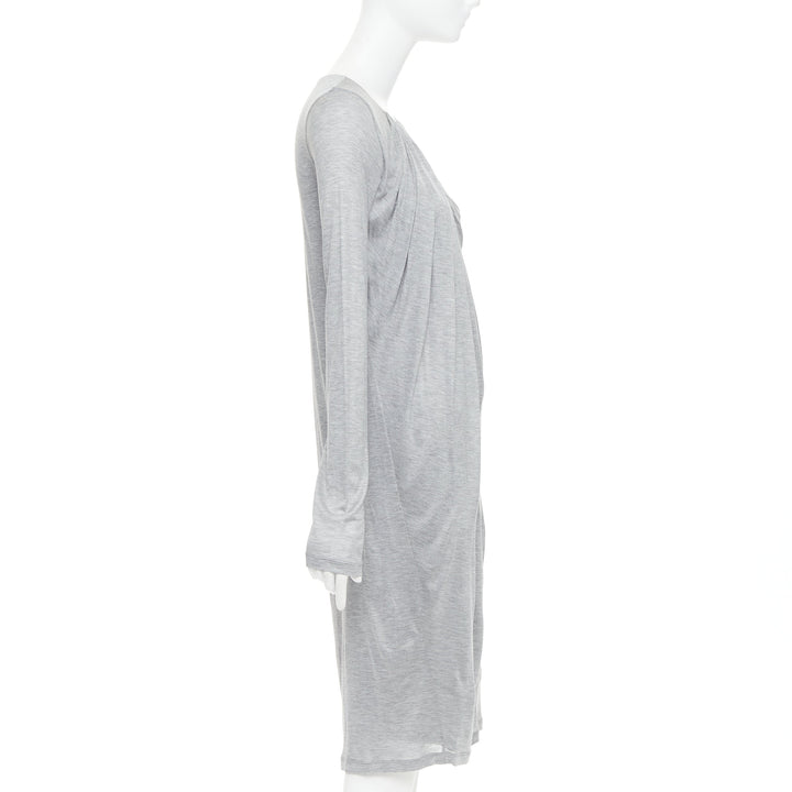FENDI Vintage light grey draped jersey round neck midi dress IT40 S