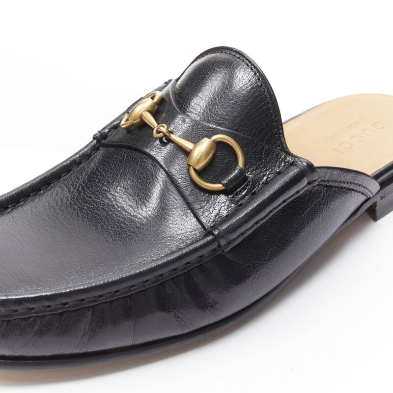 GUCCI Quentin Nero black leather gold Horsebit slip on loafer UK9 US10 EU43