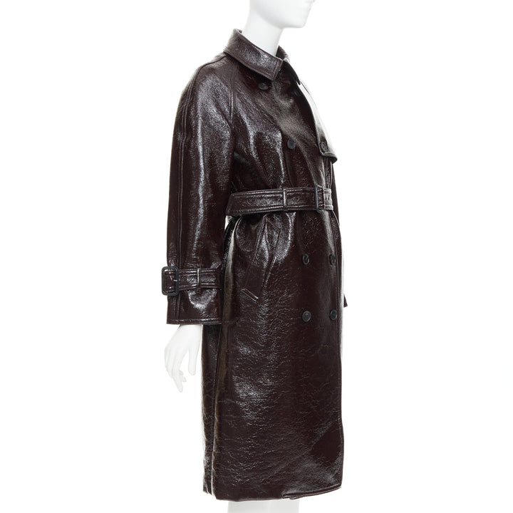 JOSEPH burgundy coated wool felt double breasted trench coat FR34 XS