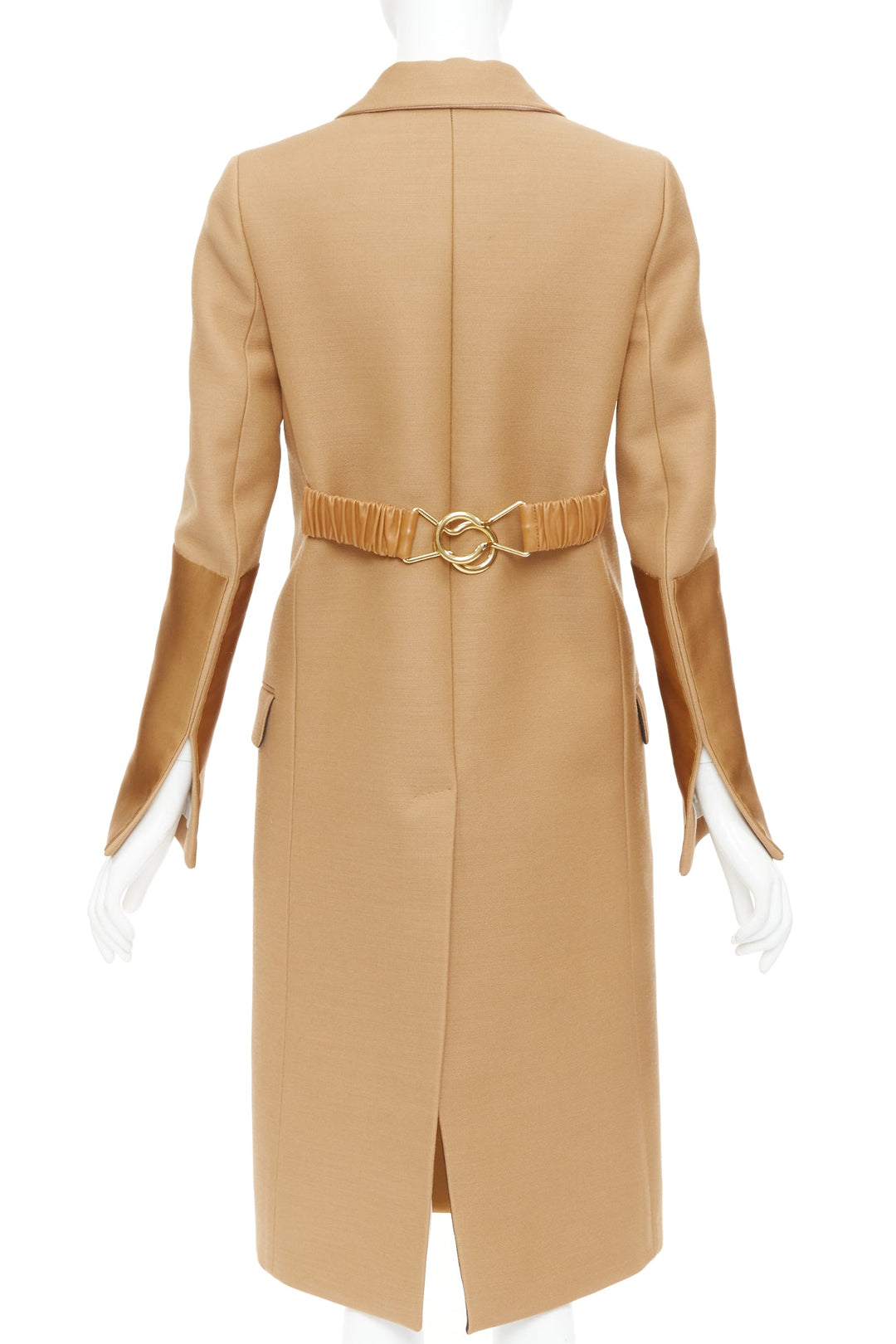 BOTTEGA VENETA 2019 Runway camel brown satin trim leather belted  coat IT38 XS