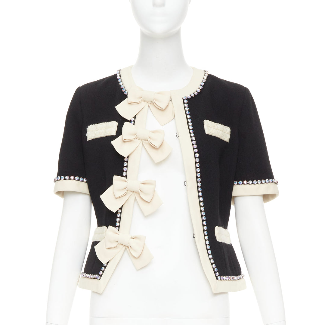 GUCCI 2017 Runway black tailleur crystal bow embellished wool jacket IT40 S