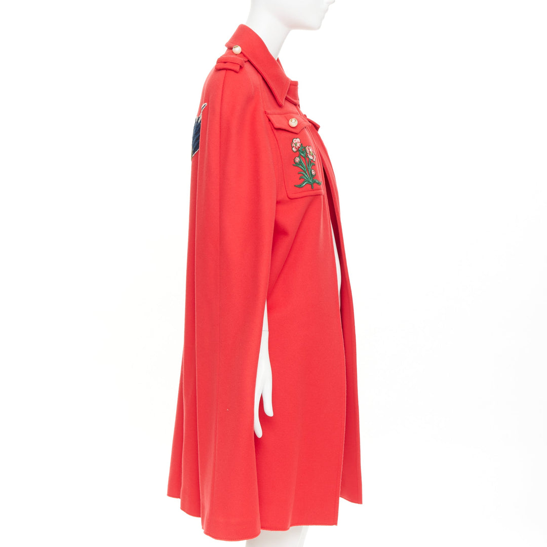 GUCCI 2016 Runwauy red wool birds flower embroidered  military cape coat IT38 XS