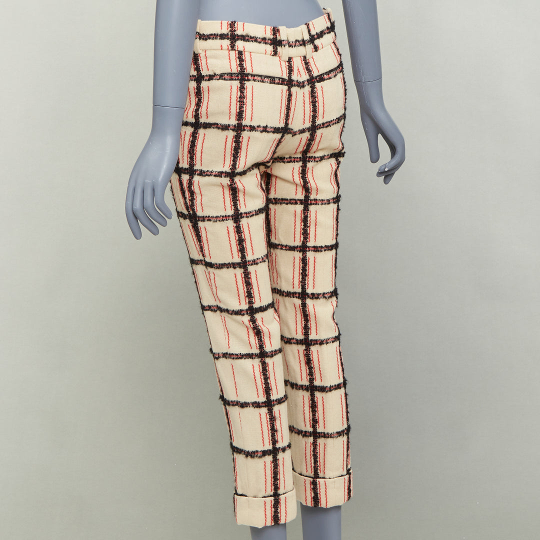CHLOE Noir Rose black nude wool mohair plaid checked pants FR34 XS