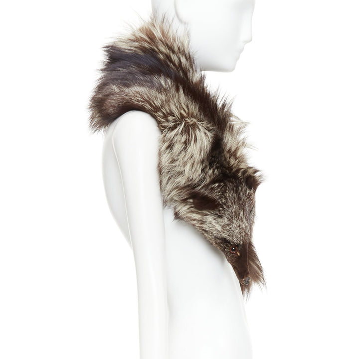 Brown silver ombre genuine fur animal scarf stole