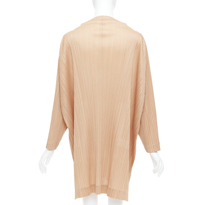 ISSEY MIYAKE Pleats Please brown funnel neck plisse mini dress JP3 L