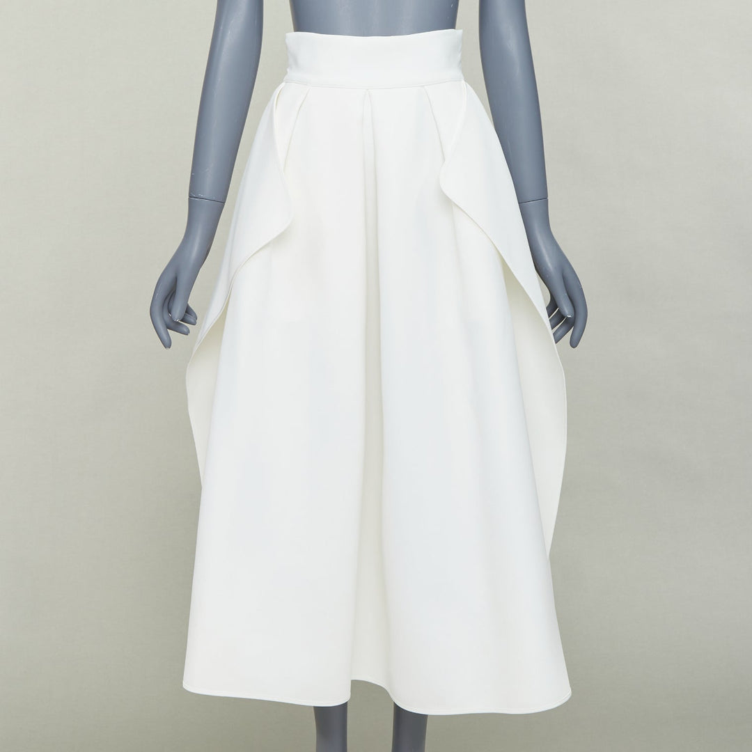 MATICEVSKI 2020 Fondness cream crepe pleated front drape hi low full skirt AU8 S