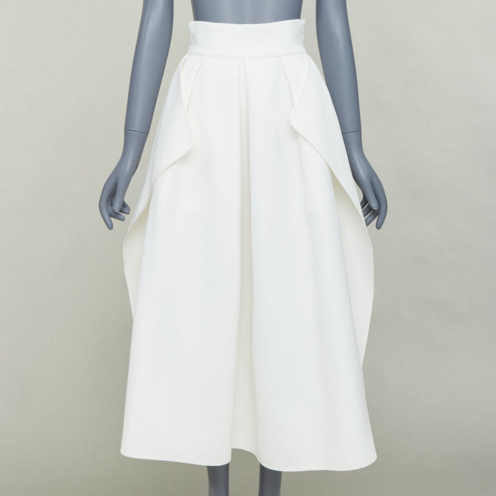 MATICEVSKI 2020 Fondness cream crepe pleated front drape hi low full skirt AU8 S