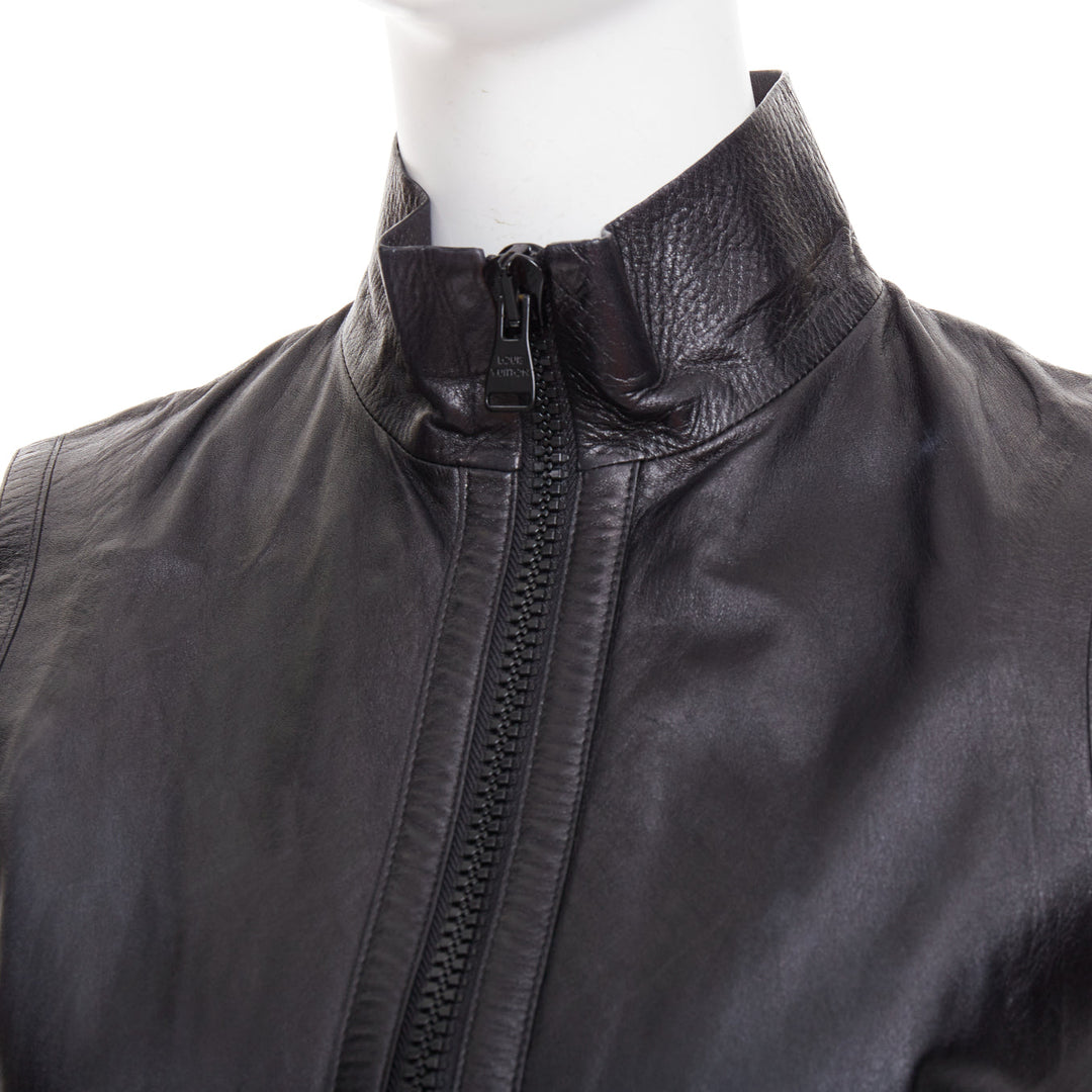 LOUIS VUITTON black leather logo zipper back yoke vest jacket