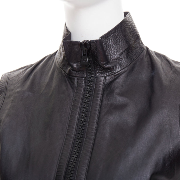 LOUIS VUITTON black leather logo zipper back yoke vest jacket