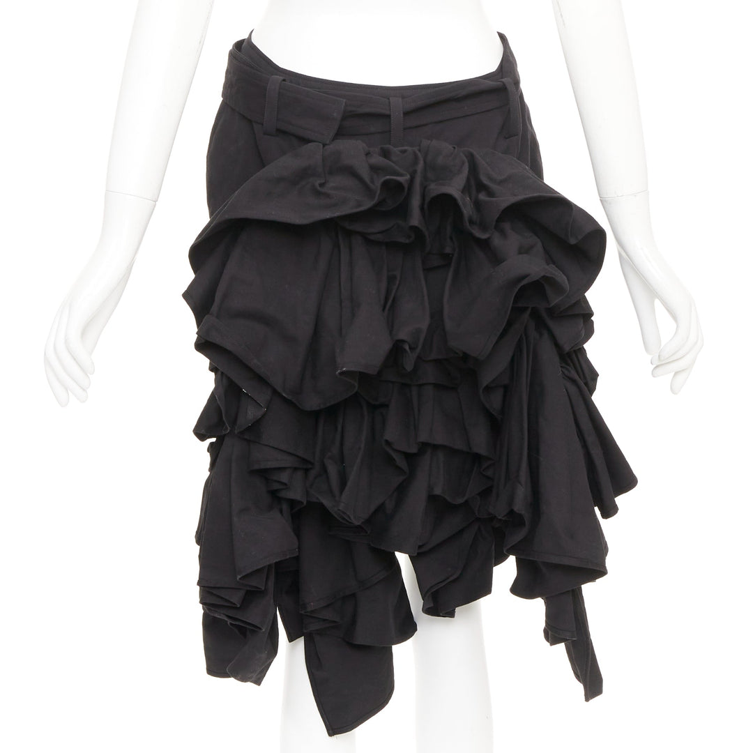 YOHJI YAMAMOTO black rayon blend ruffle applique avant garde mini skirt JP1 S