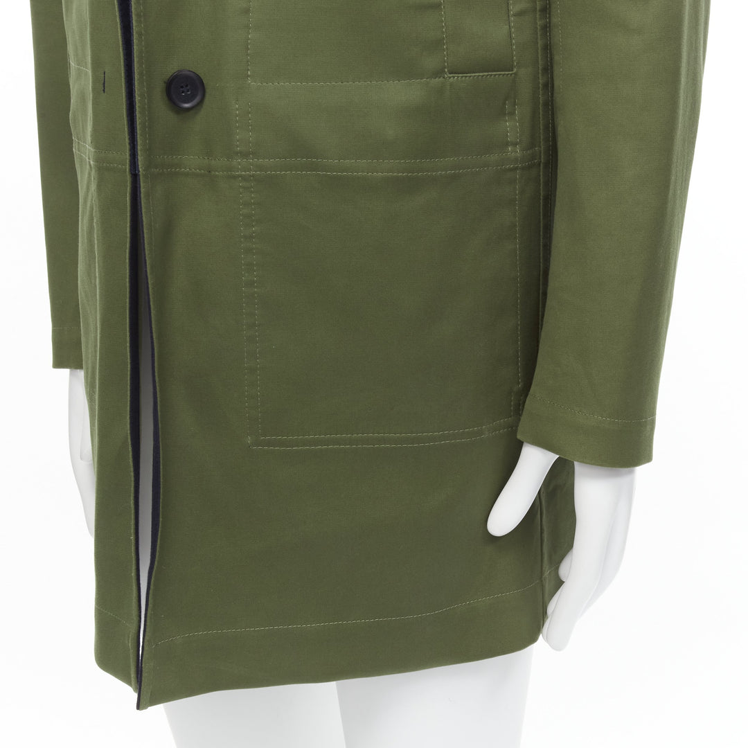 VALENTINO Reversible green navy cotton poplin oversized collar mid coat EU48 M