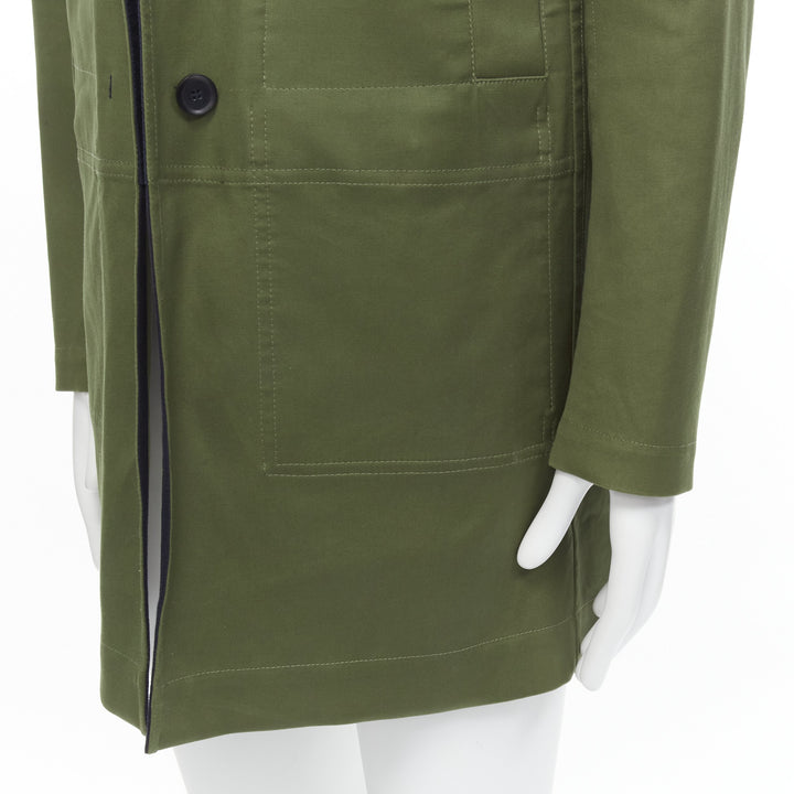 VALENTINO Reversible green navy cotton poplin oversized collar mid coat EU48 M