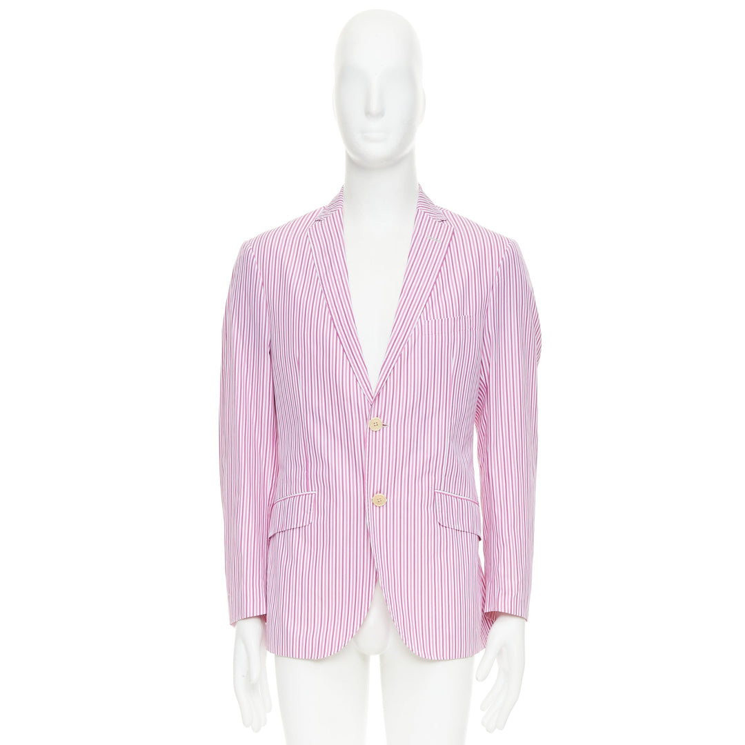 ETRO pink white cotton stripes single breasted darted blazer IT52 XL