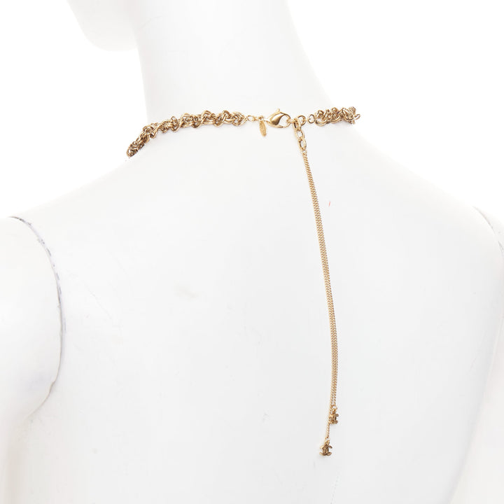 CHANEL 11A aged gold  braided multi link black crystal CC short necklace