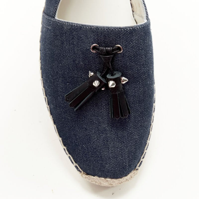 CHRISTIAN LOUBOUTIN Papiougomme blue denim stud tassel espadrille shoes EU42