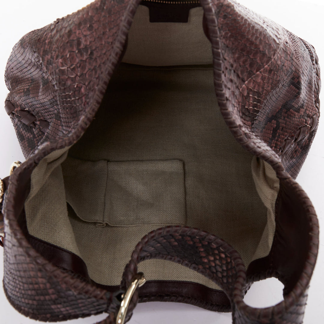 GUCCI Jackie Hobo dark red scaled leather bamboo horsebit crossbody satchel